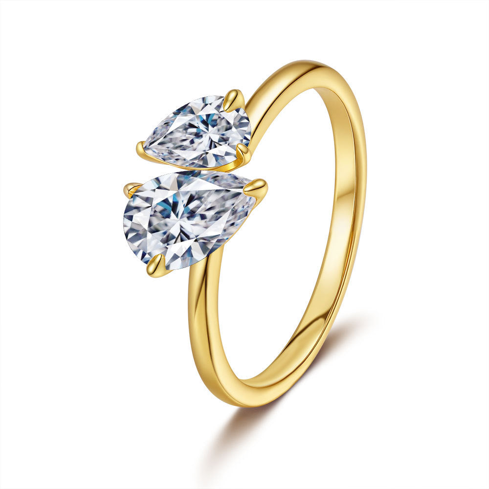 Double water droplets moissanite ring