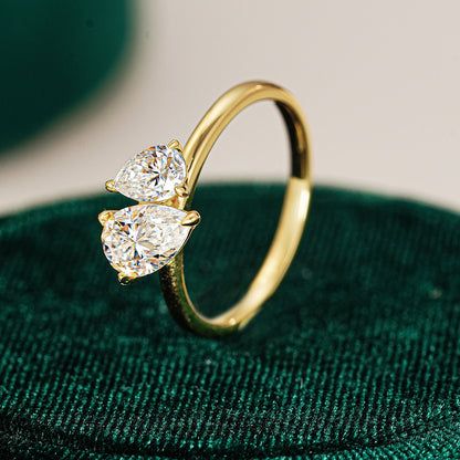 Double water droplets moissanite ring