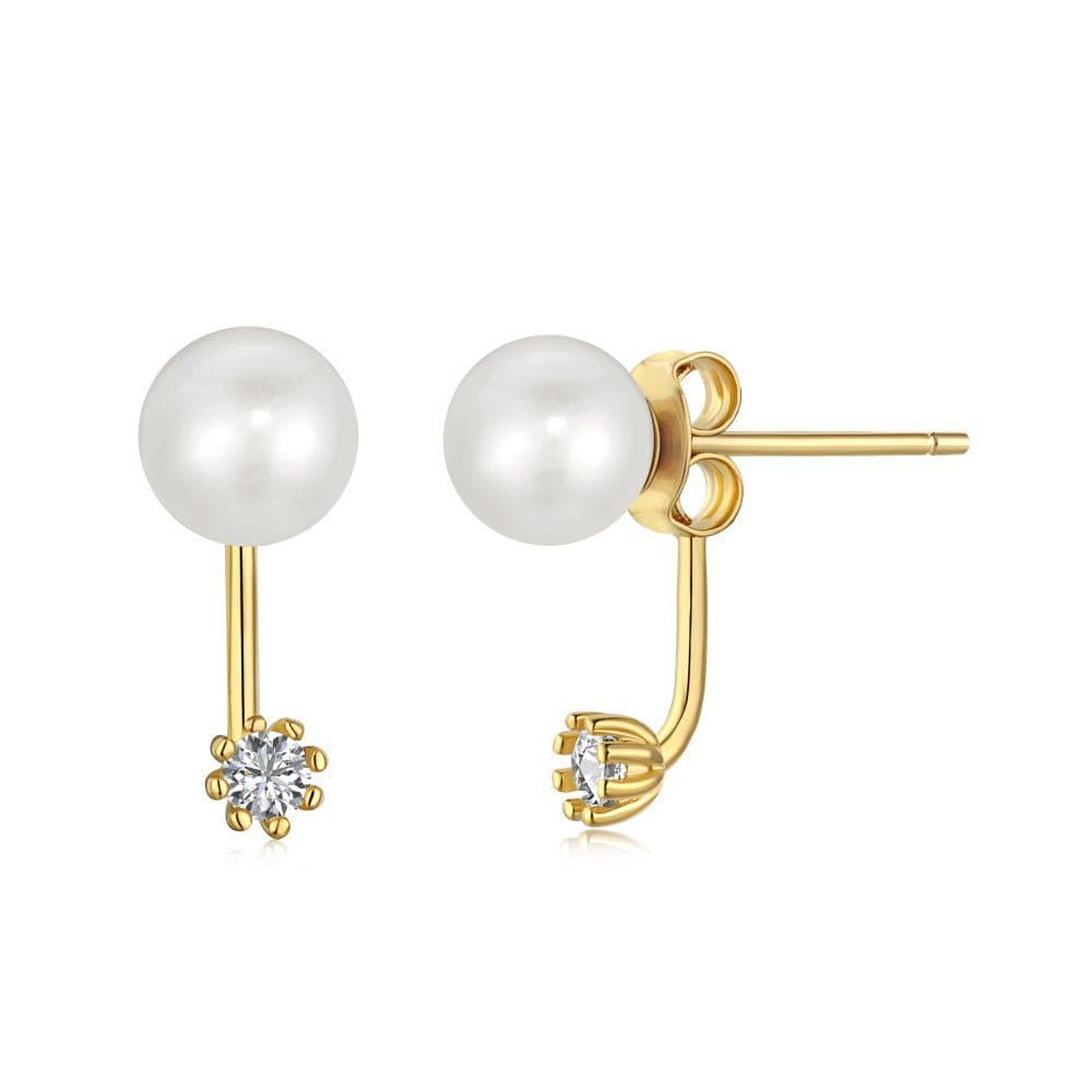 Pearl stud earrings with sparkling gems - Hastella.J