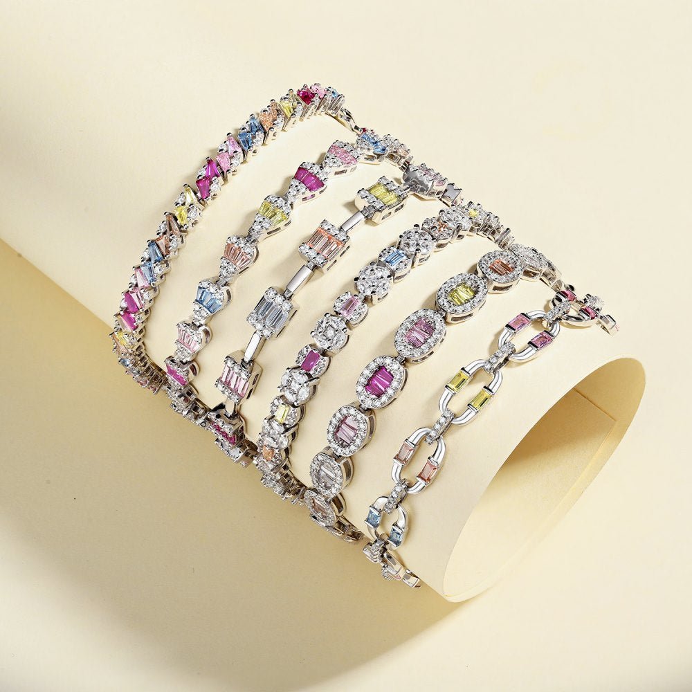 Colored Zircon Tennis Chain Bracelet - Hastella.J