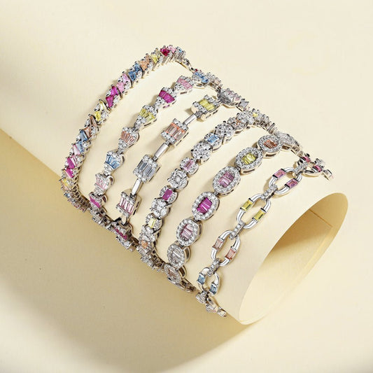 Colored Zircon Tennis Chain Bracelet - Hastella.J