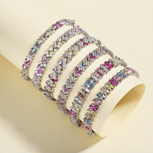 Colored Zircon Tennis Chain Bracelet - Hastella.J