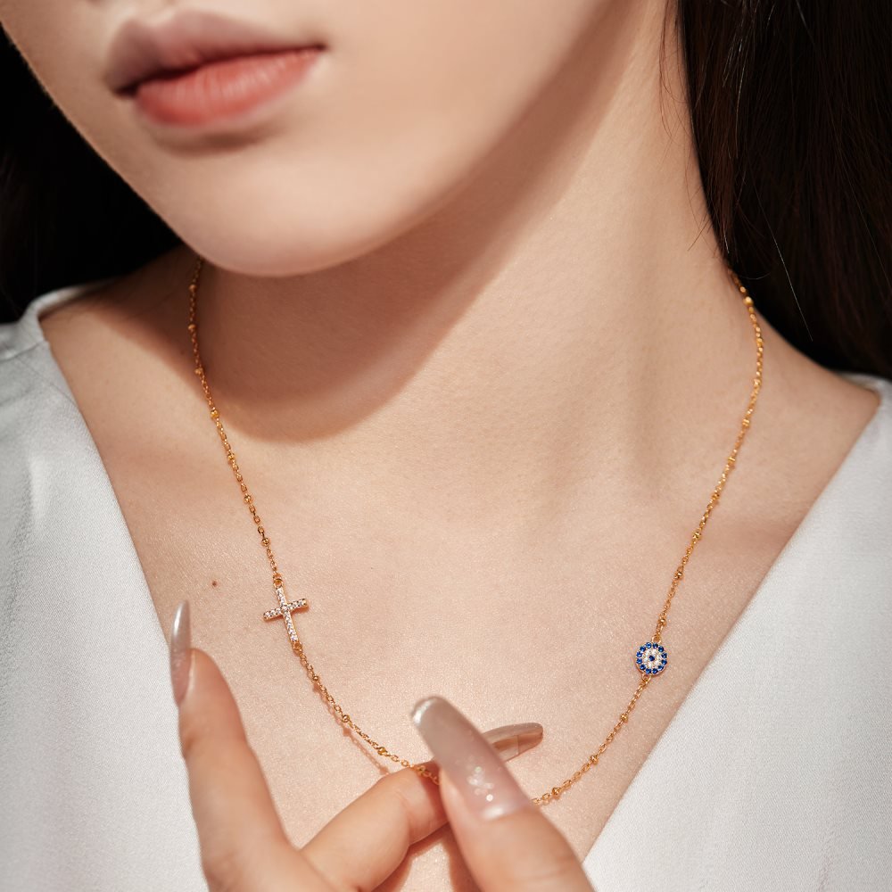 Cross demon eye clavicle necklace - Hastella.J