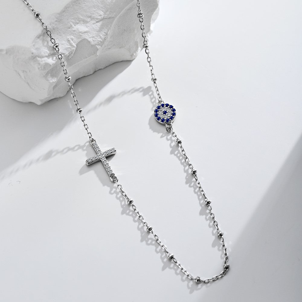 Cross demon eye clavicle necklace - Hastella.J