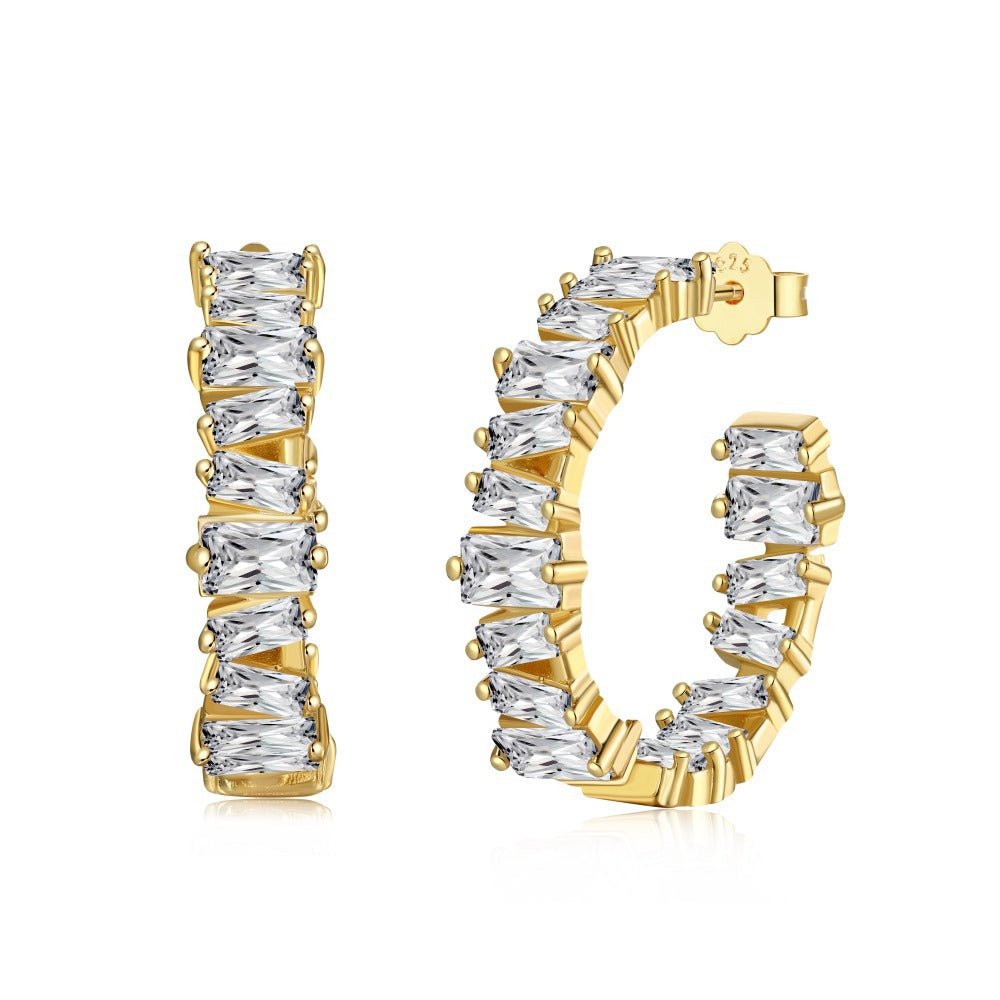 Curved zircon gold earrings - Hastella.J