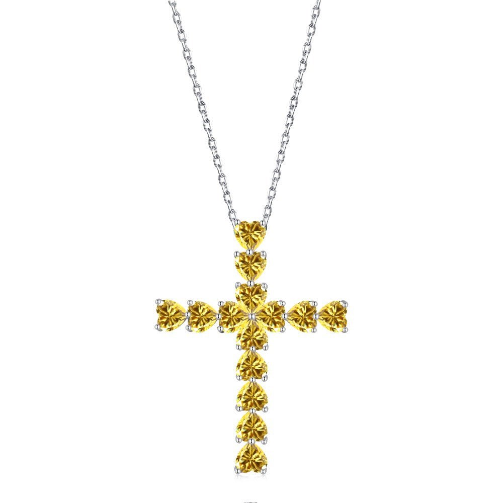 Diamond heart-shaped love cross pendant clavicle necklace - Hastella.J