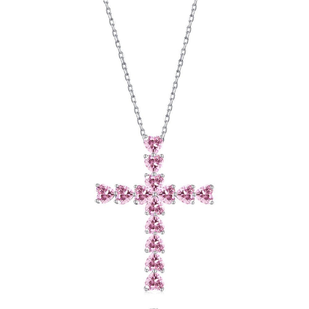 Diamond heart-shaped love cross pendant clavicle necklace - Hastella.J