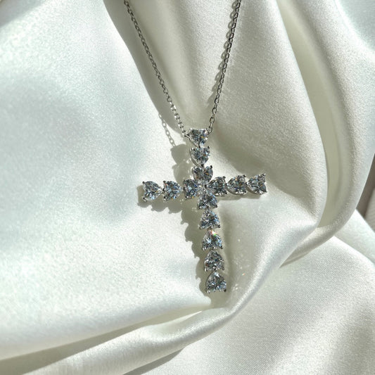 Diamond heart-shaped love cross pendant clavicle necklace - Hastella.J