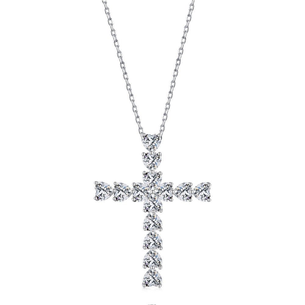 Diamond heart-shaped love cross pendant clavicle necklace - Hastella.J