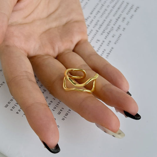 Double layer wave niche design ring - Hastella.J