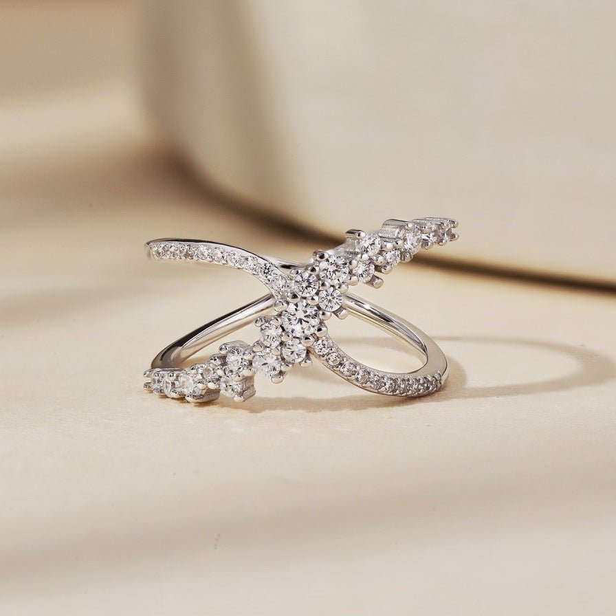 Double-layer X-line cross shape ring - Hastella.J