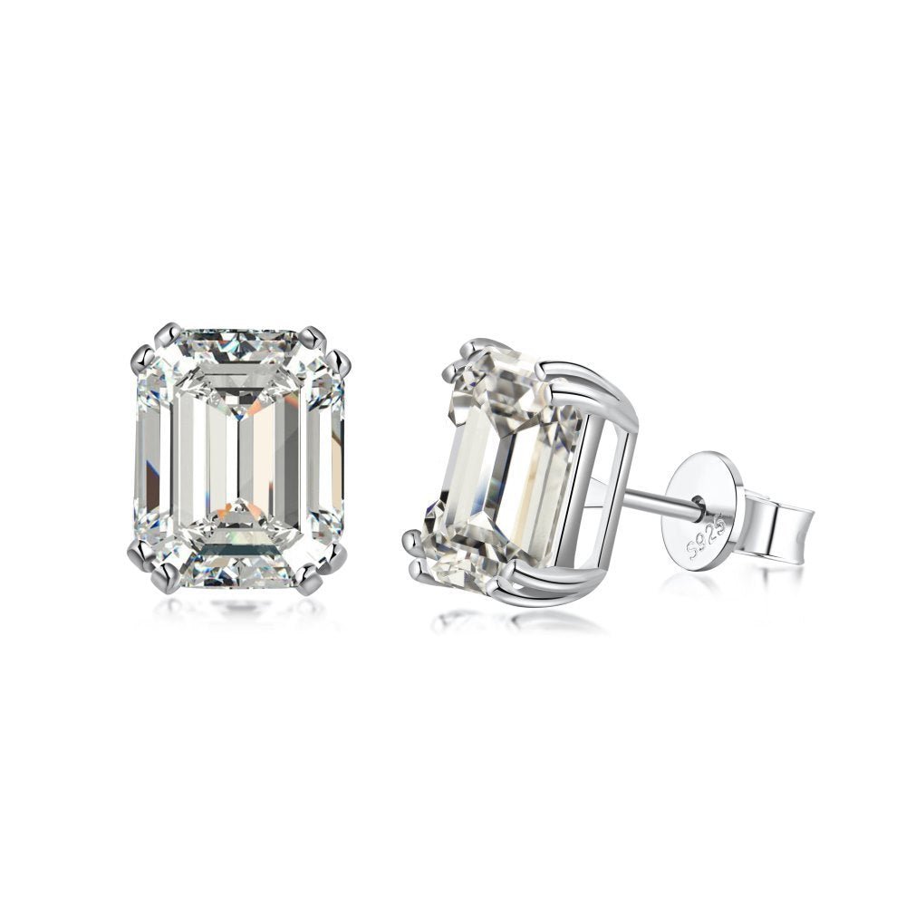 emerald cut diamond earrings - Emerald cut high carbon diamond earrings - Hastella.J