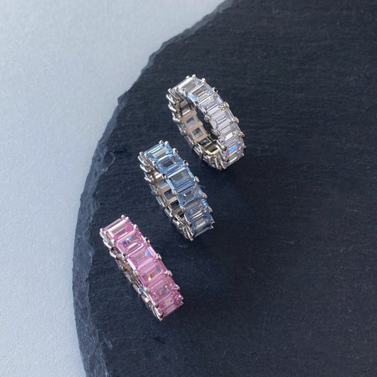 Emerald cut silver zircon ring - Hastella.J