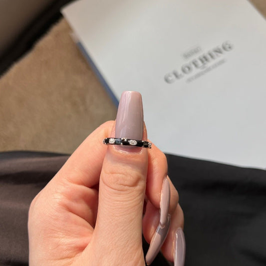 Glue black enamel micro-inlaid fashion design ring - Hastella.J