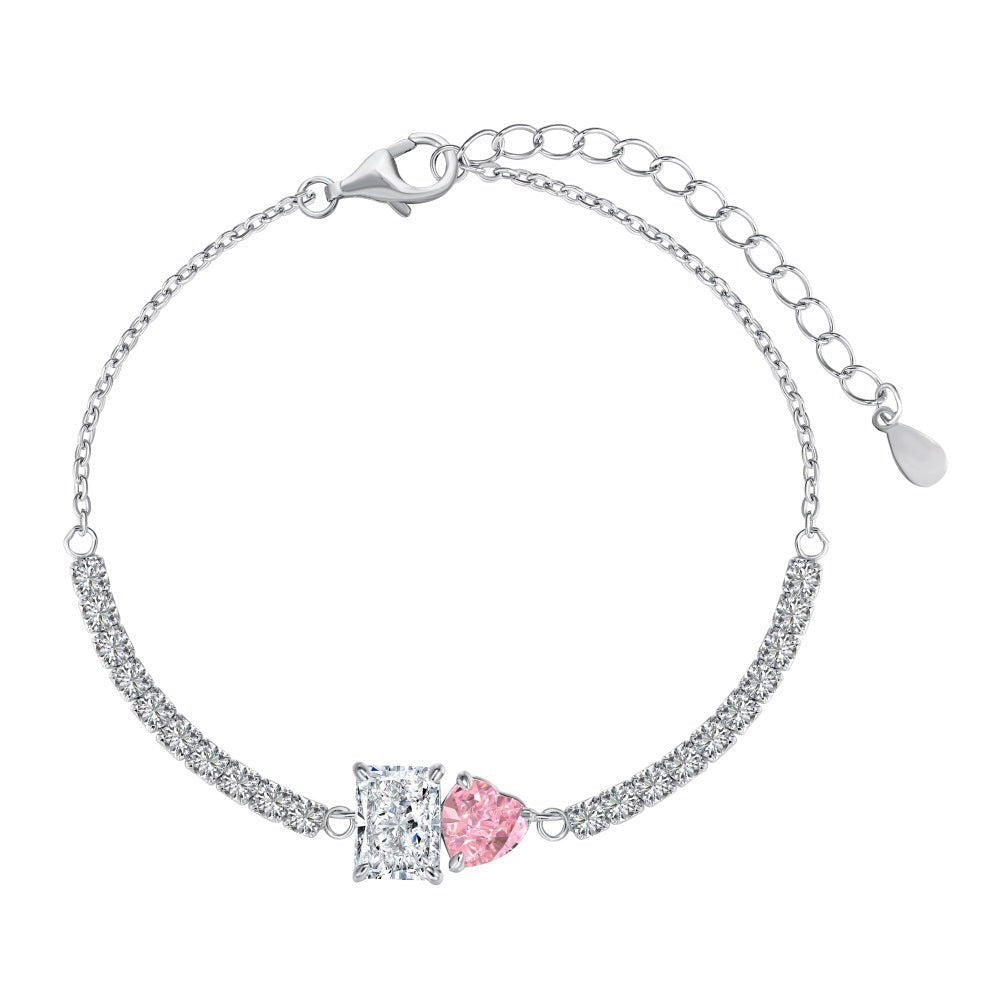 Heart Shaped Pink Zircon Tennis Bracelet - Hastella.J