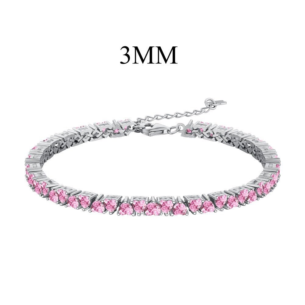 Heart-shaped zircon tennis love pink diamond bracelet - Hastella.J