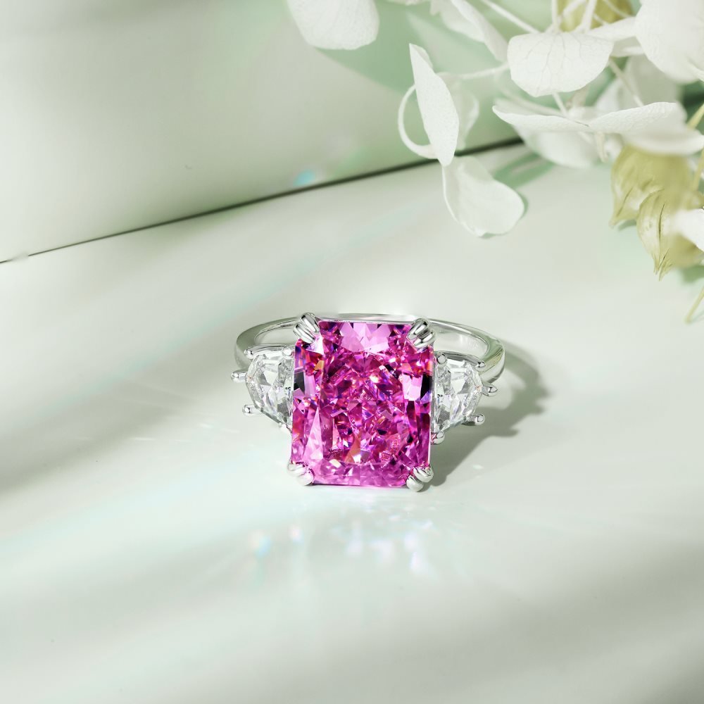 Ice Flower Cerradine Rose Red Baguette Zircon Ring - Hastella.J