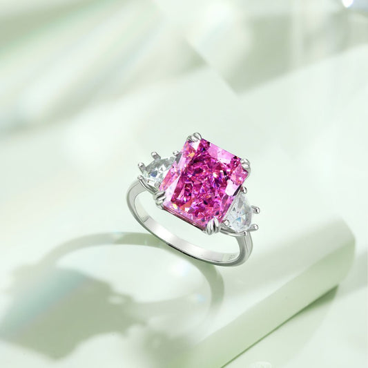 Ice Flower Cerradine Rose Red Baguette Zircon Ring - Hastella.J