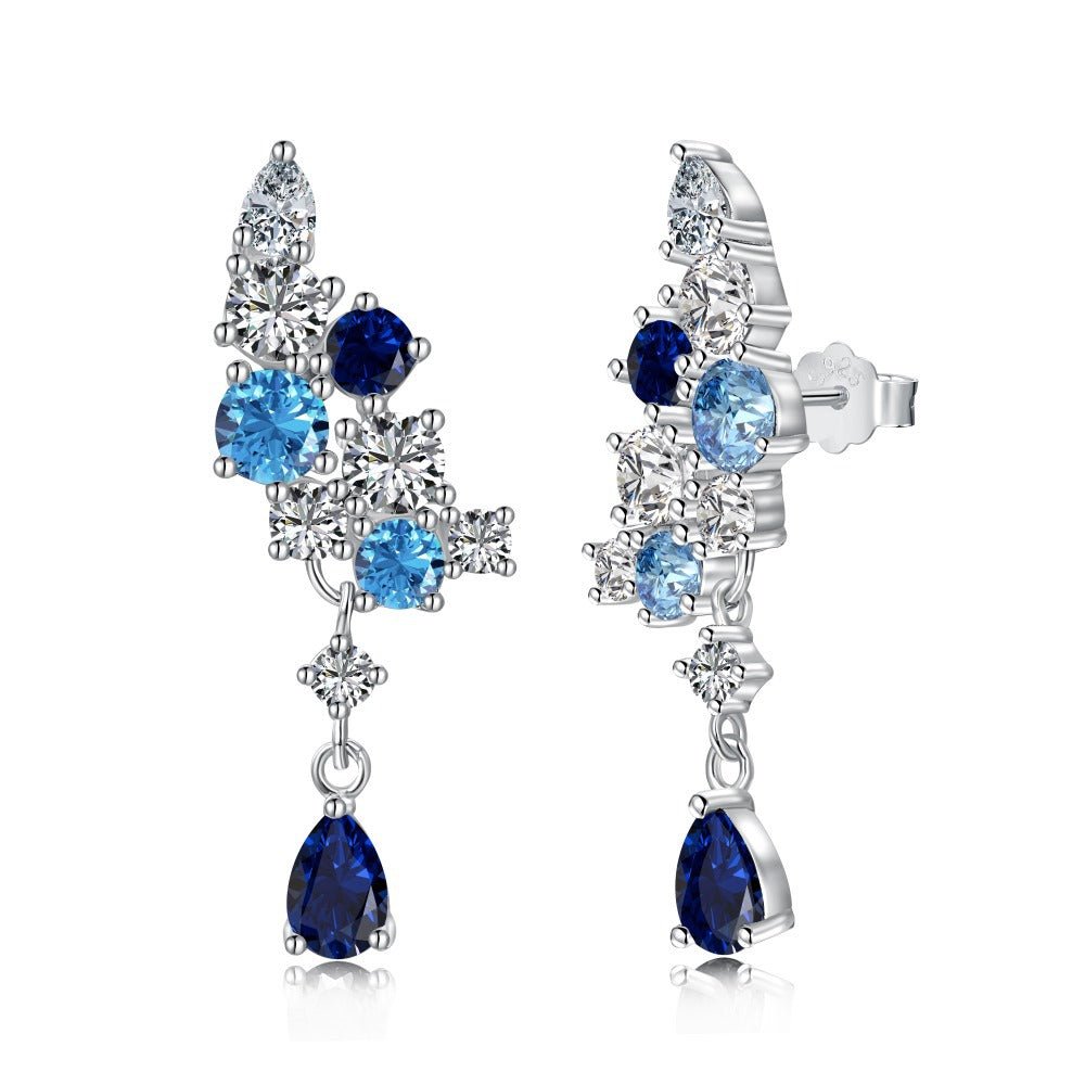 Inlaid aquamarine zircon luxury stud earrings - Hastella.J