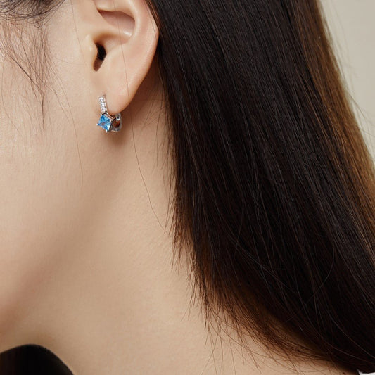 Inlaid square blue zircon U-shaped earrings - Hastella.J