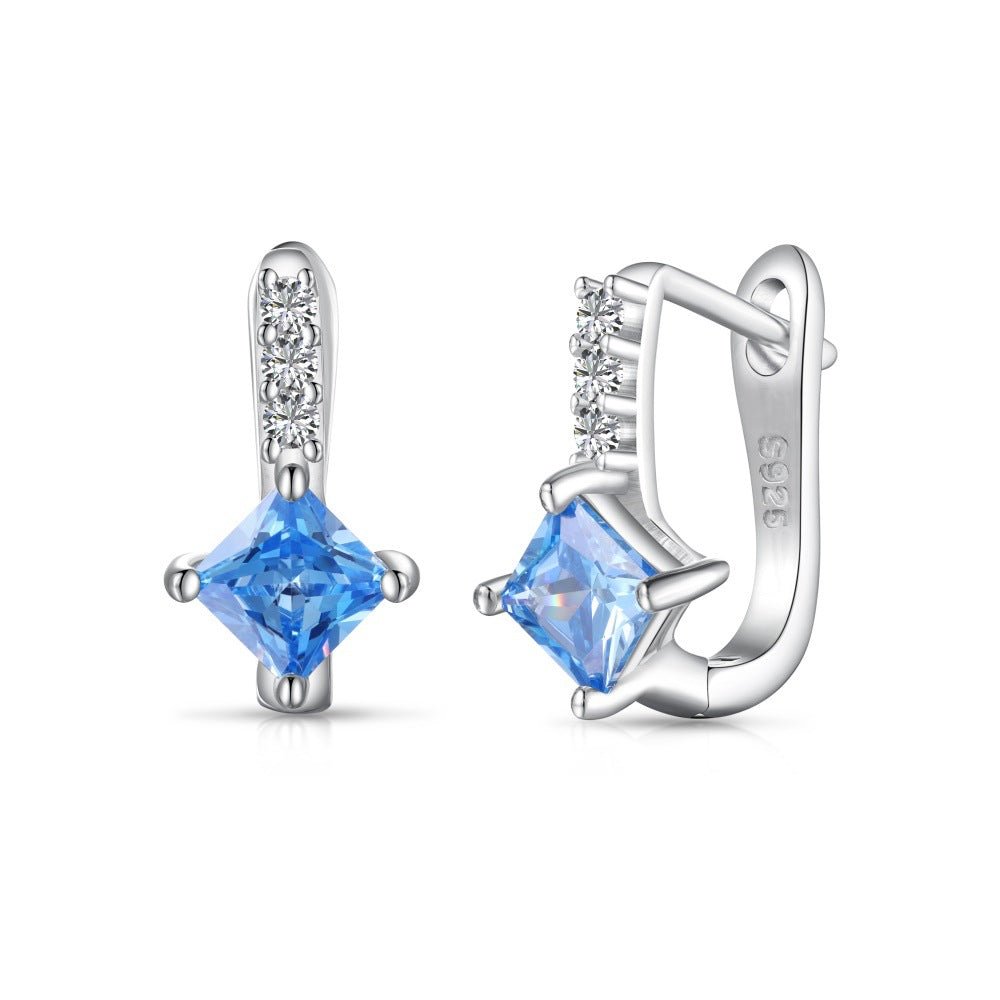 Inlaid square blue zircon U-shaped earrings - Hastella.J