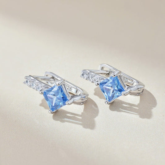 Inlaid square blue zircon U-shaped earrings - Hastella.J