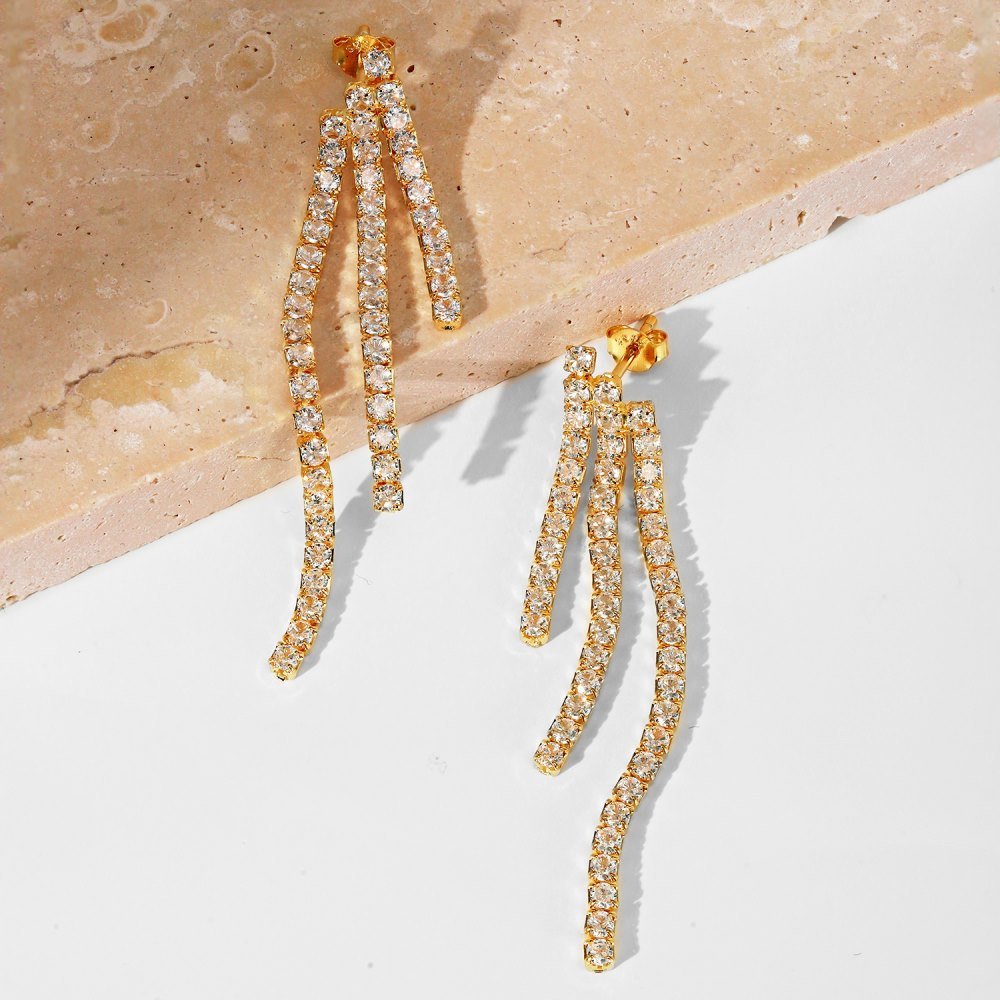 Irregular long tassel tennis chain earrings - Hastella.J