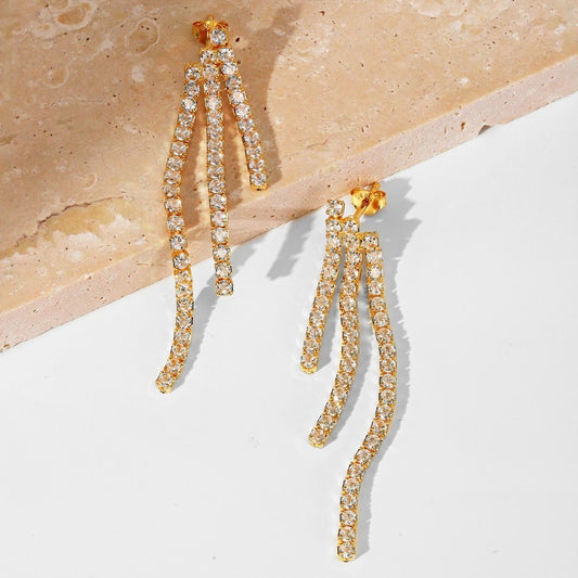 Irregular long tassel tennis chain earrings - Hastella.J