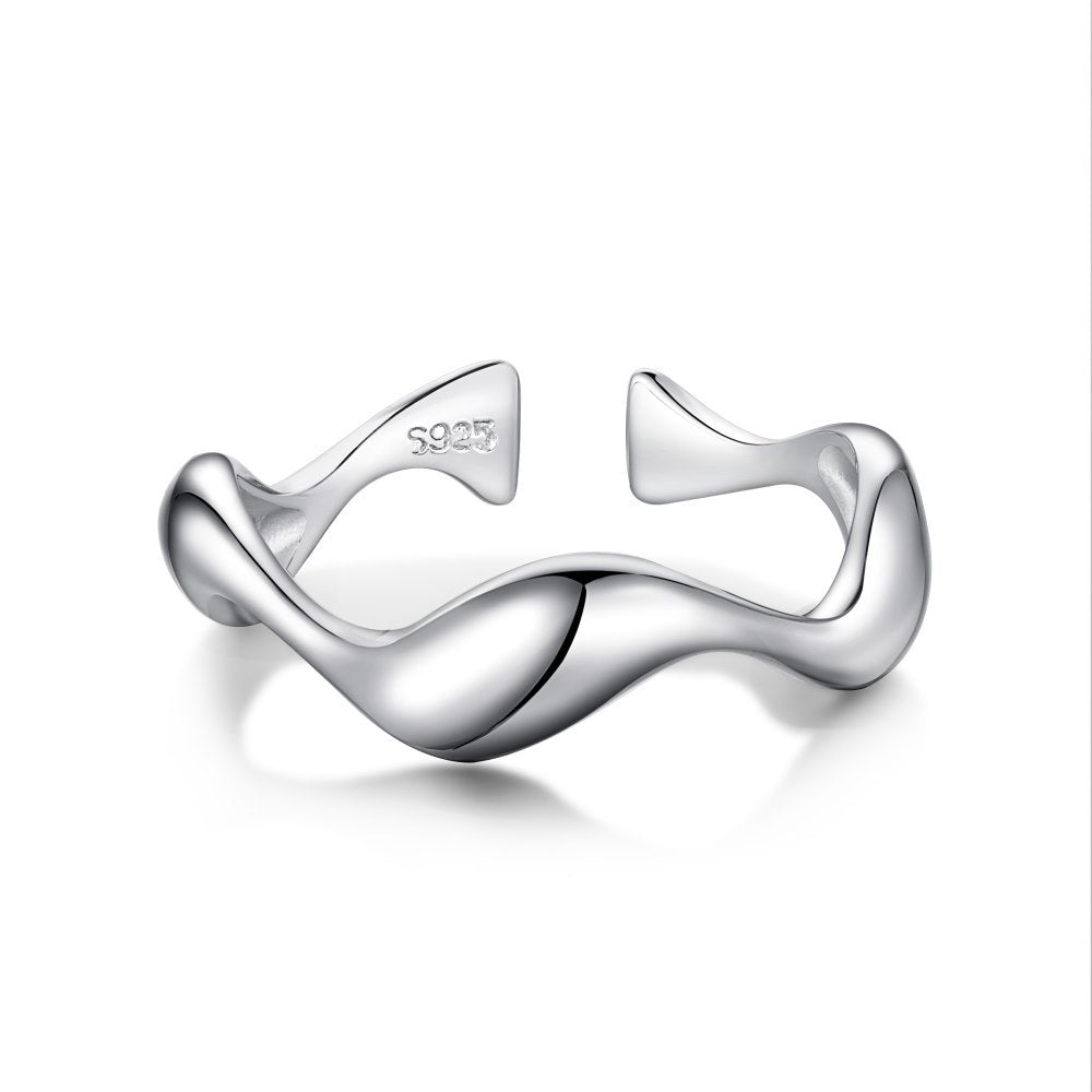 Irregular wave pattern glossy open ring - Hastella.J