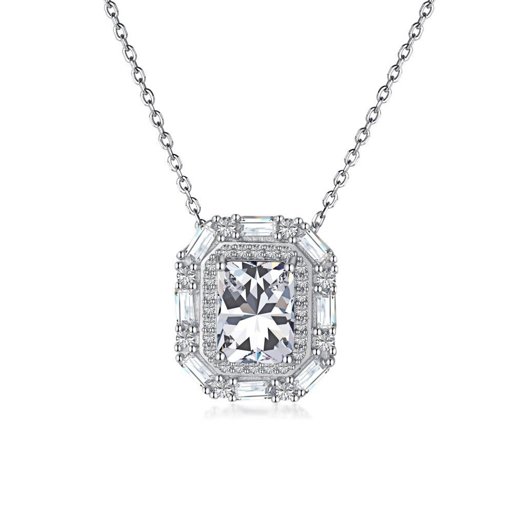 Light luxury square zircon pendant clavicle necklace - Hastella.J