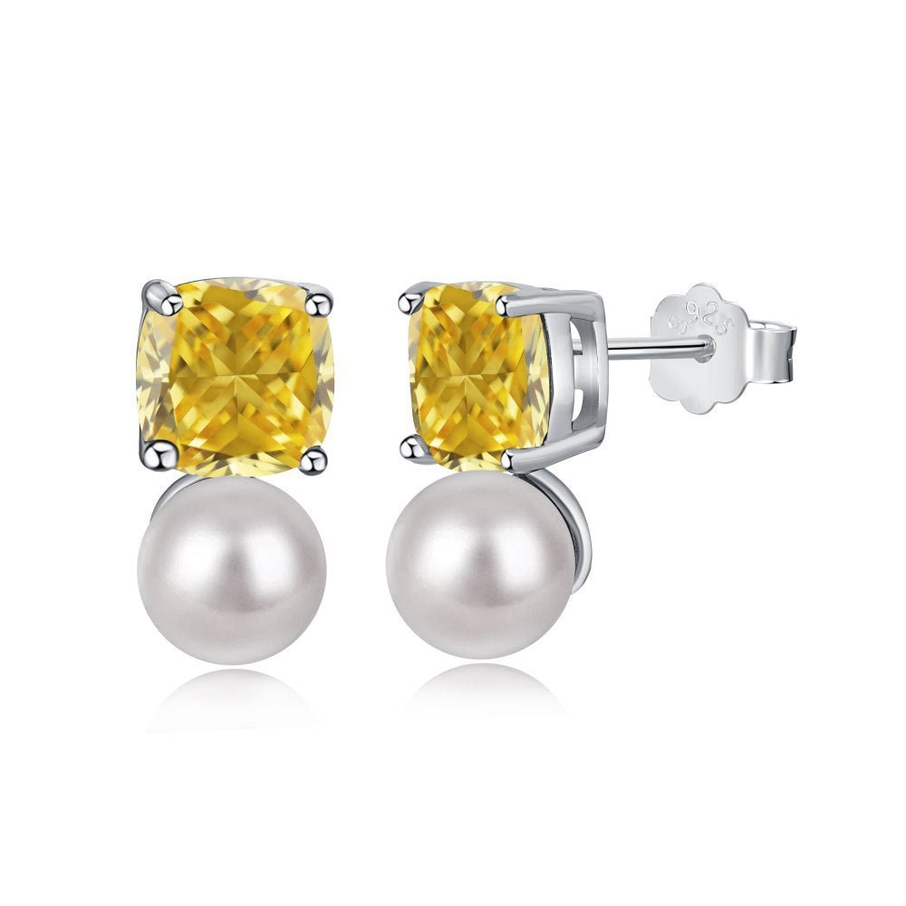 Pearl stud square earrings - Hastella.J