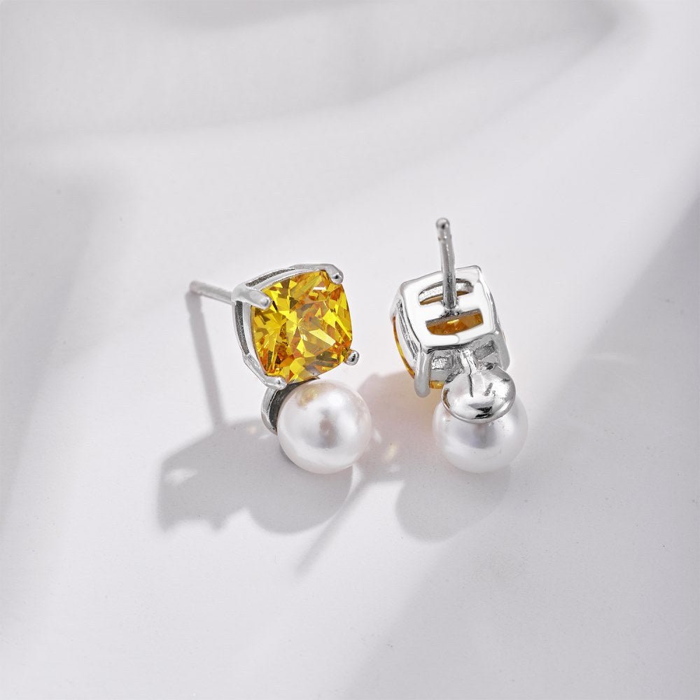 Pearl stud square earrings - Hastella.J