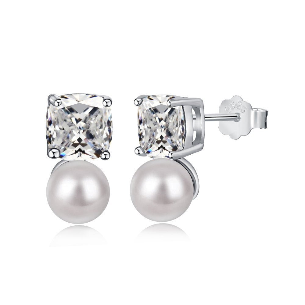 Pearl stud square earrings - Hastella.J