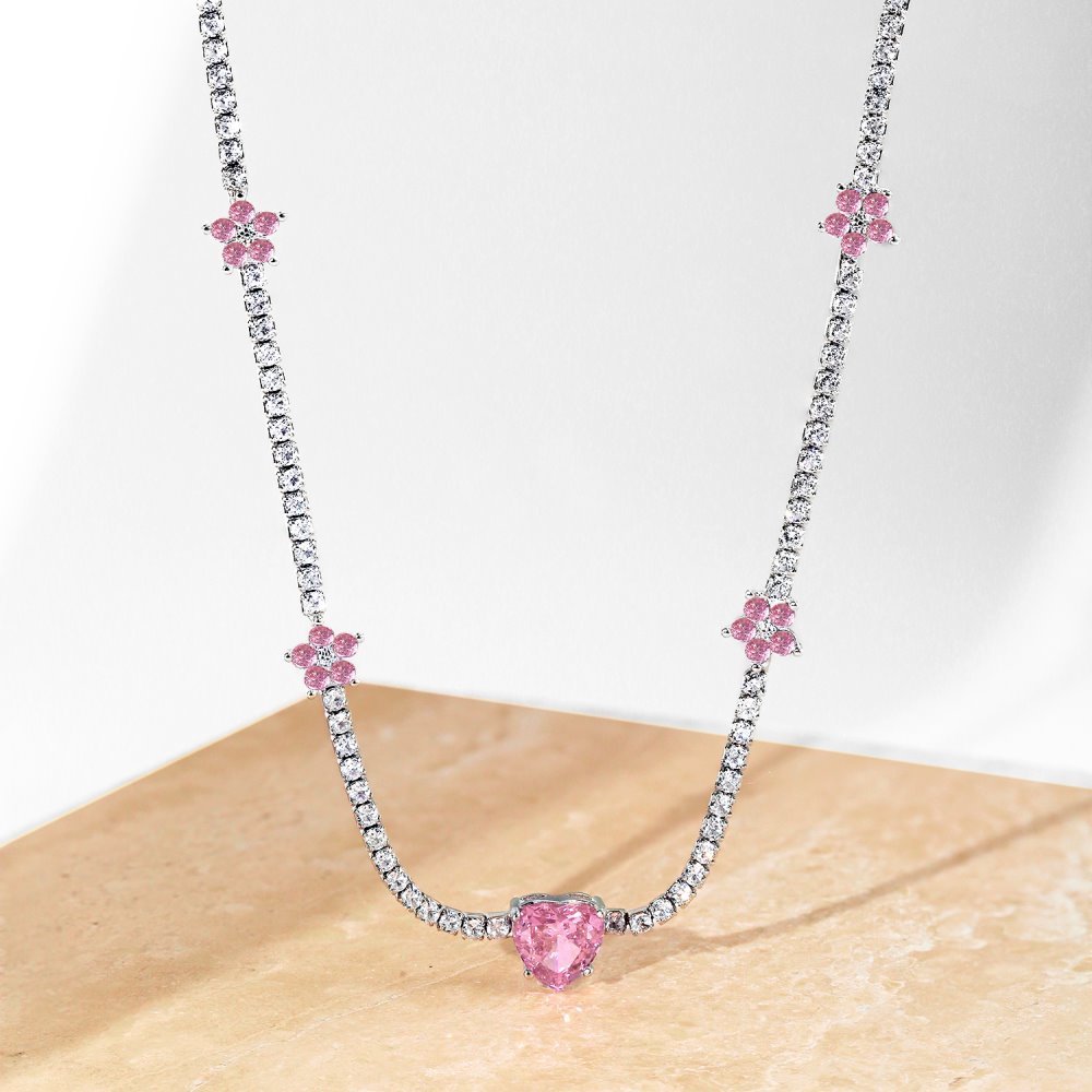 Pink crushed 8A heart shape necklace - Hastella.J