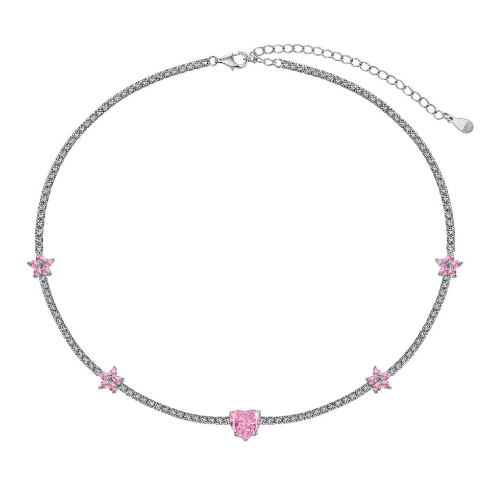 Pink crushed 8A heart shape necklace - Hastella.J