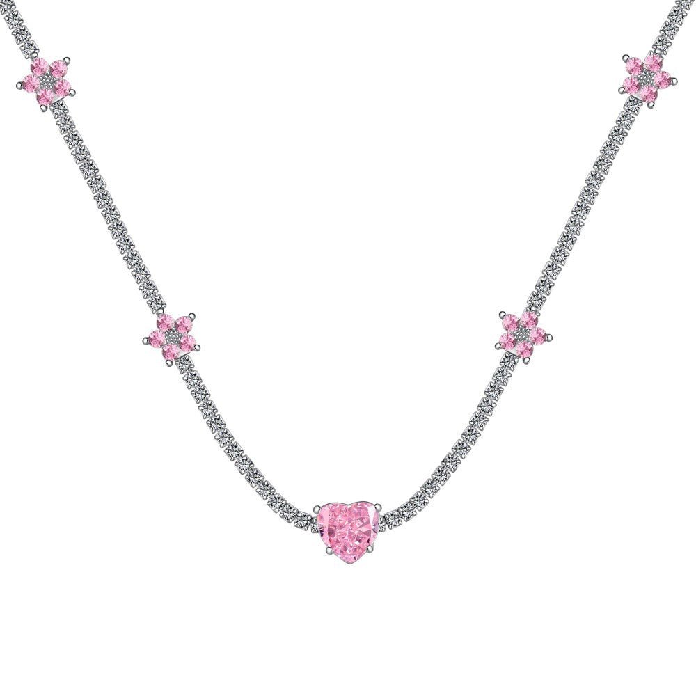 Pink crushed 8A heart shape necklace - Hastella.J
