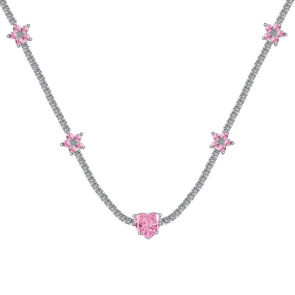 Pink crushed 8A heart shape necklace - Hastella.J