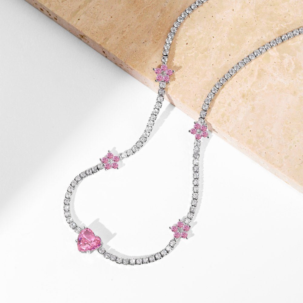 Pink crushed 8A heart shape necklace - Hastella.J