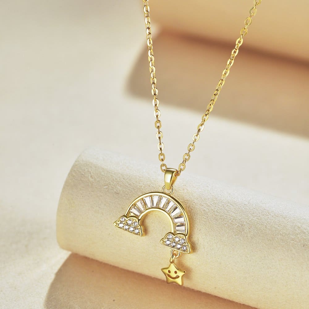 Rainbow shape pendant smiley star necklace - Hastella.J