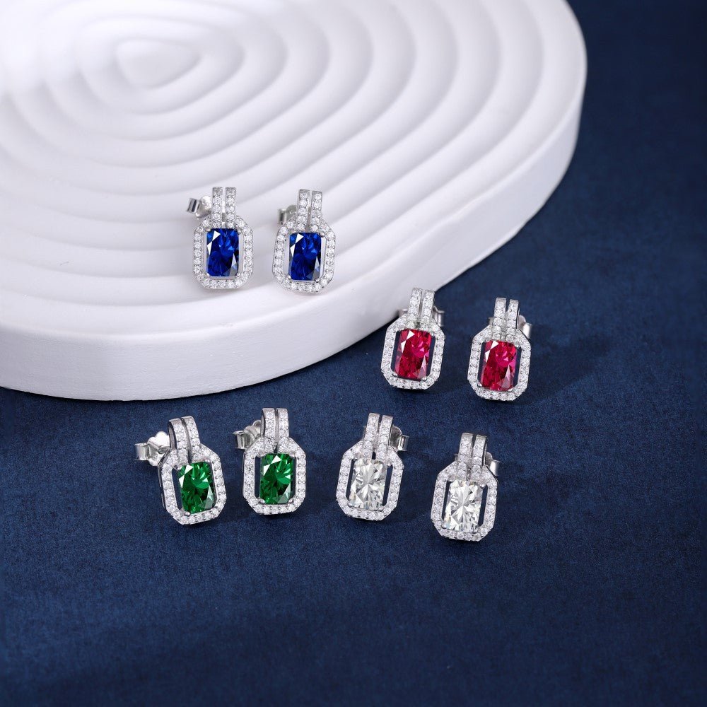 Rectangular zirconia stud earrings - Hastella.J