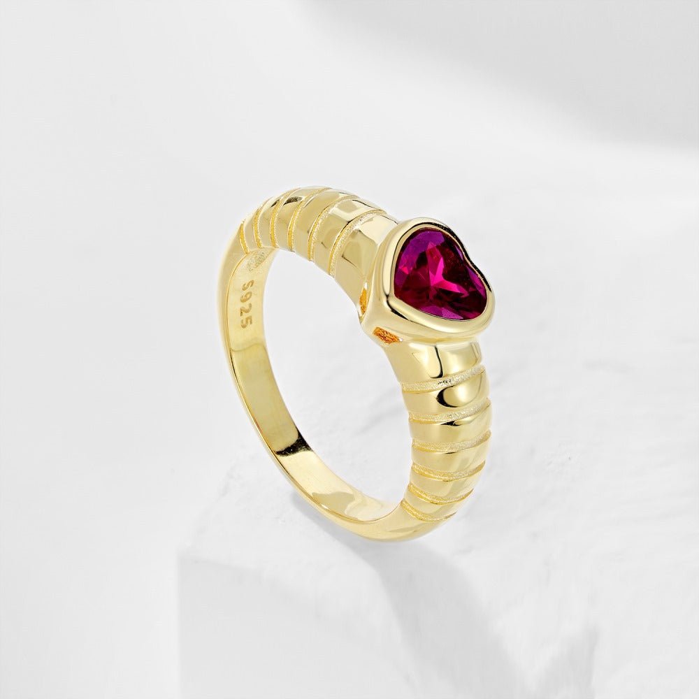 Red heart heart love zircon ring - Hastella.J