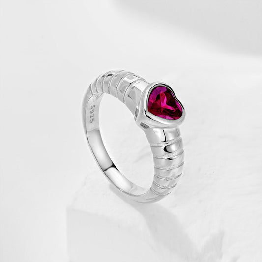 Red heart heart love zircon ring - Hastella.J