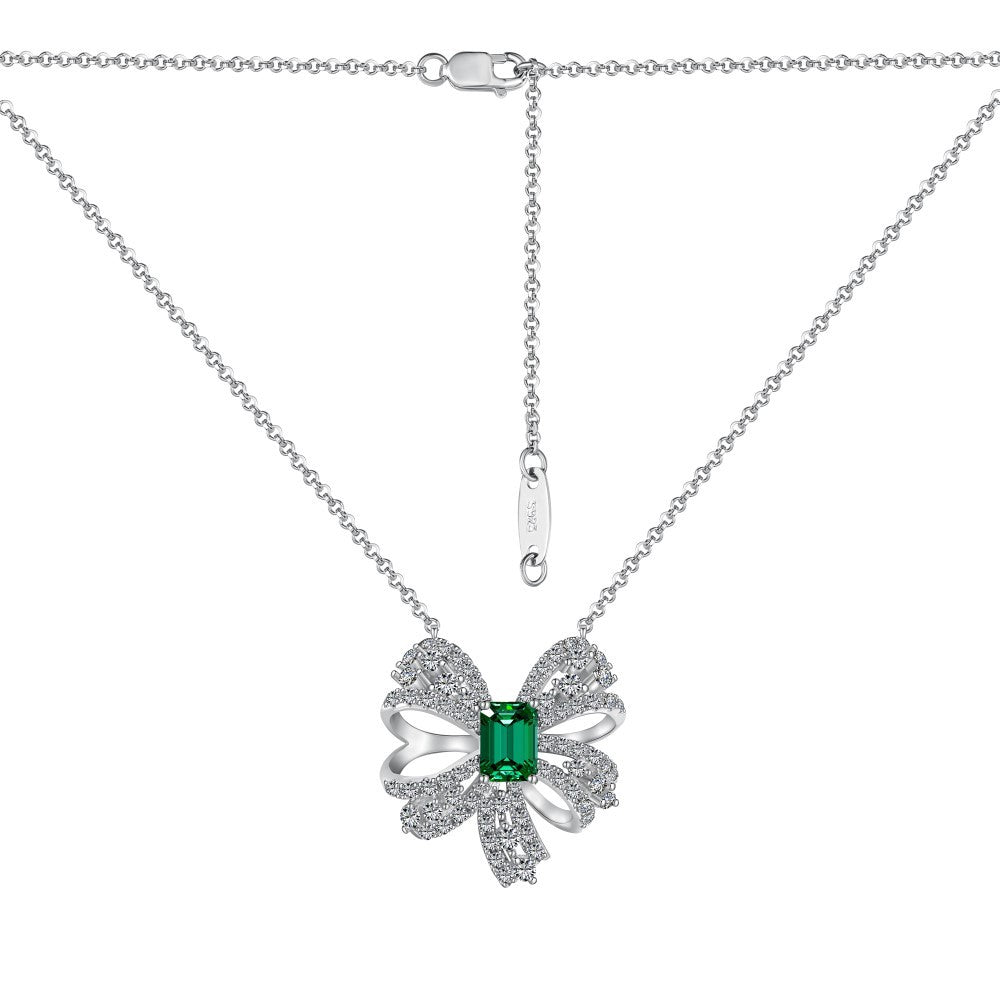 Silver bow gemstone emerald set - Hastella.J