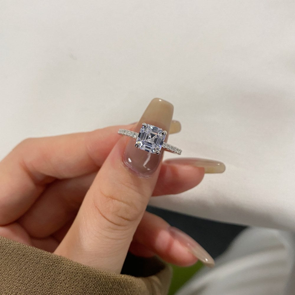 Simple Square 2 Carat Pagoda Cut Zircon Ring - Hastella.J