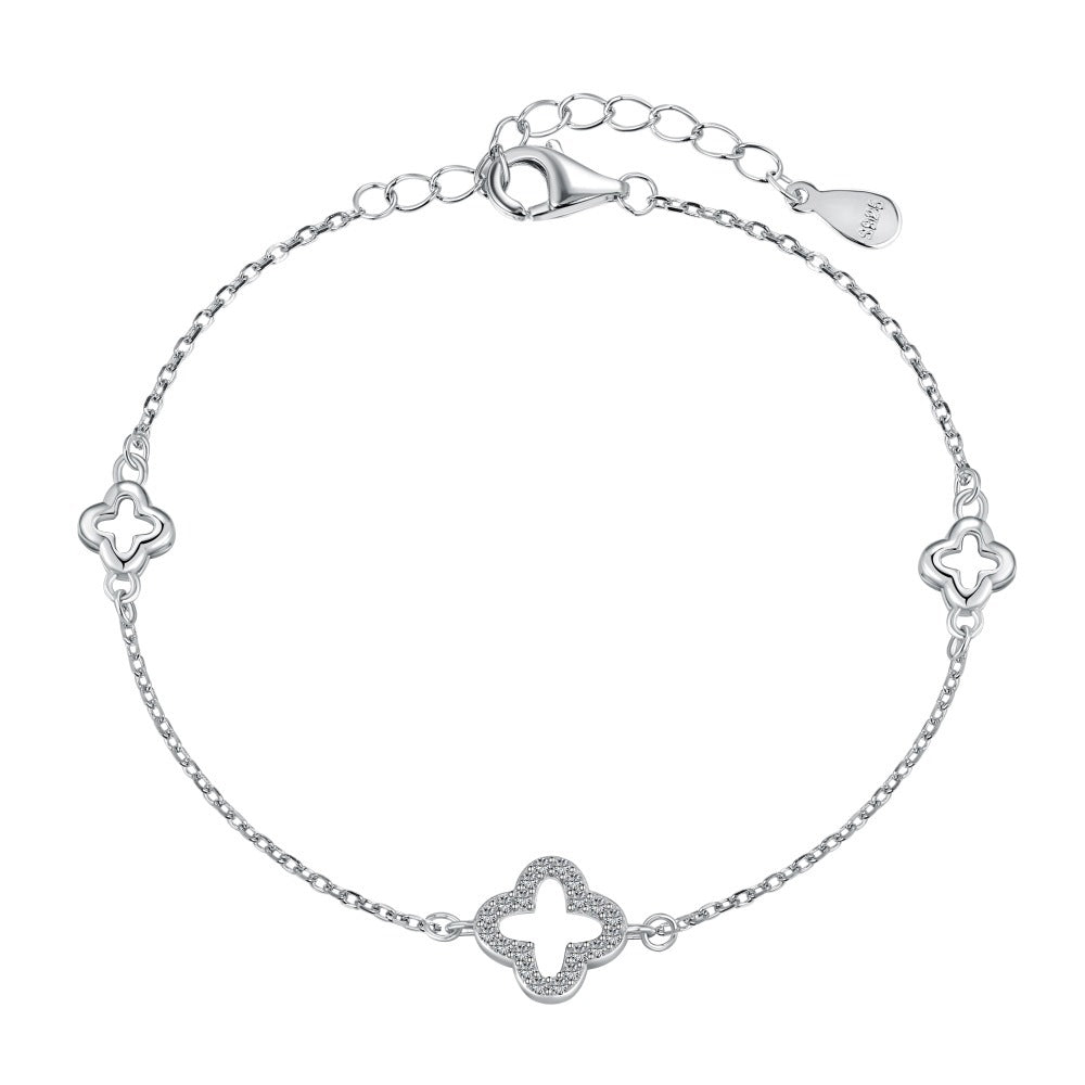 Simple sterling silver hollow four-leaf clover bracelet - Hastella.J