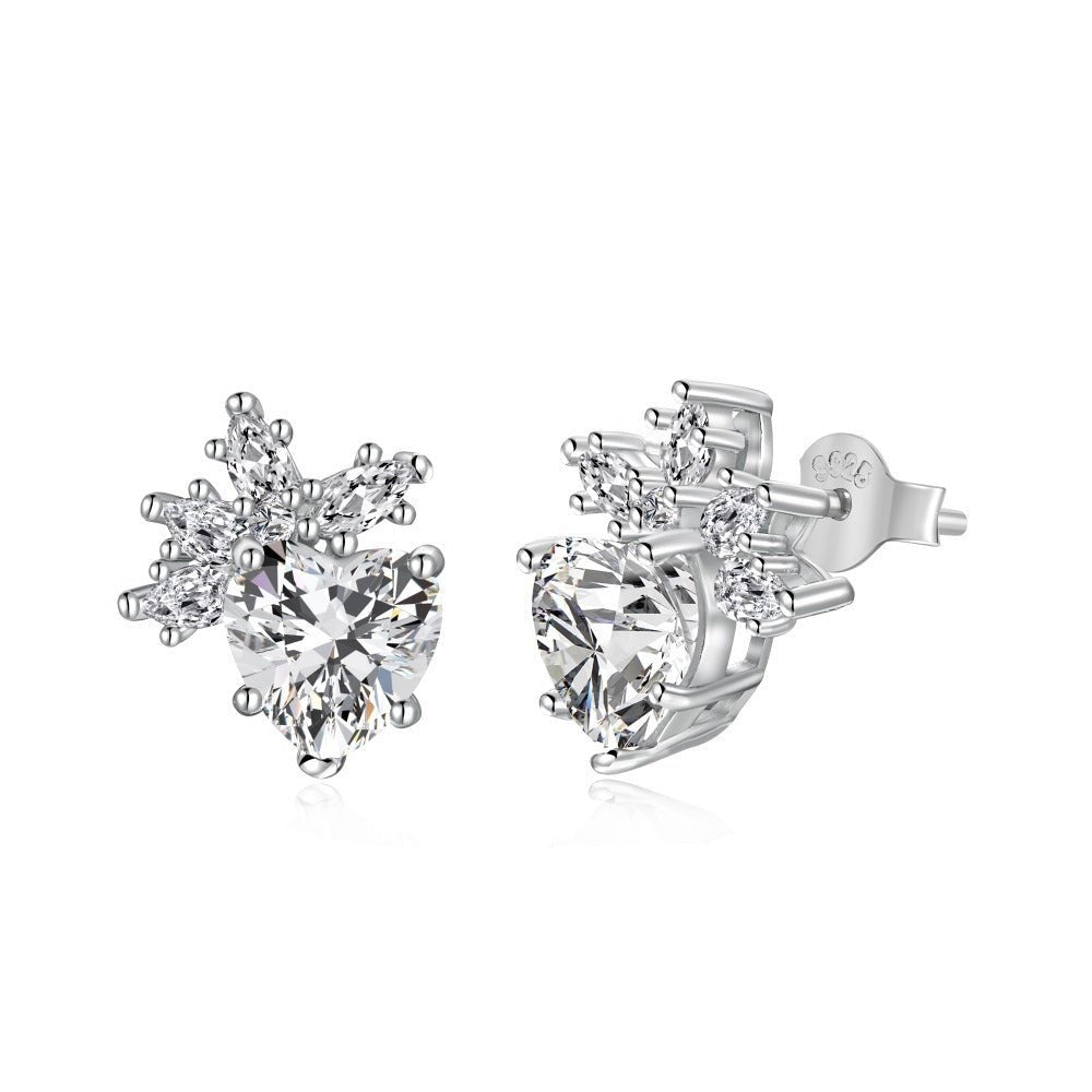 Snowflake shape inlaid with heart-shaped earrings - Hastella.J