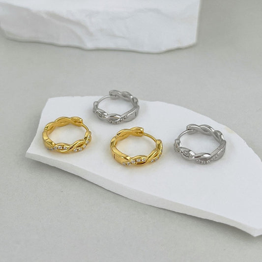 Wavy twist ring cross cut-out earrings